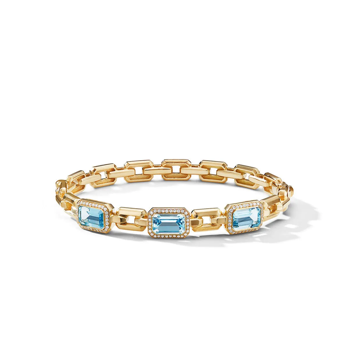 Novella Three Stone Bracelet in 18K Yellow Gold with Blue Topaz and Diamonds