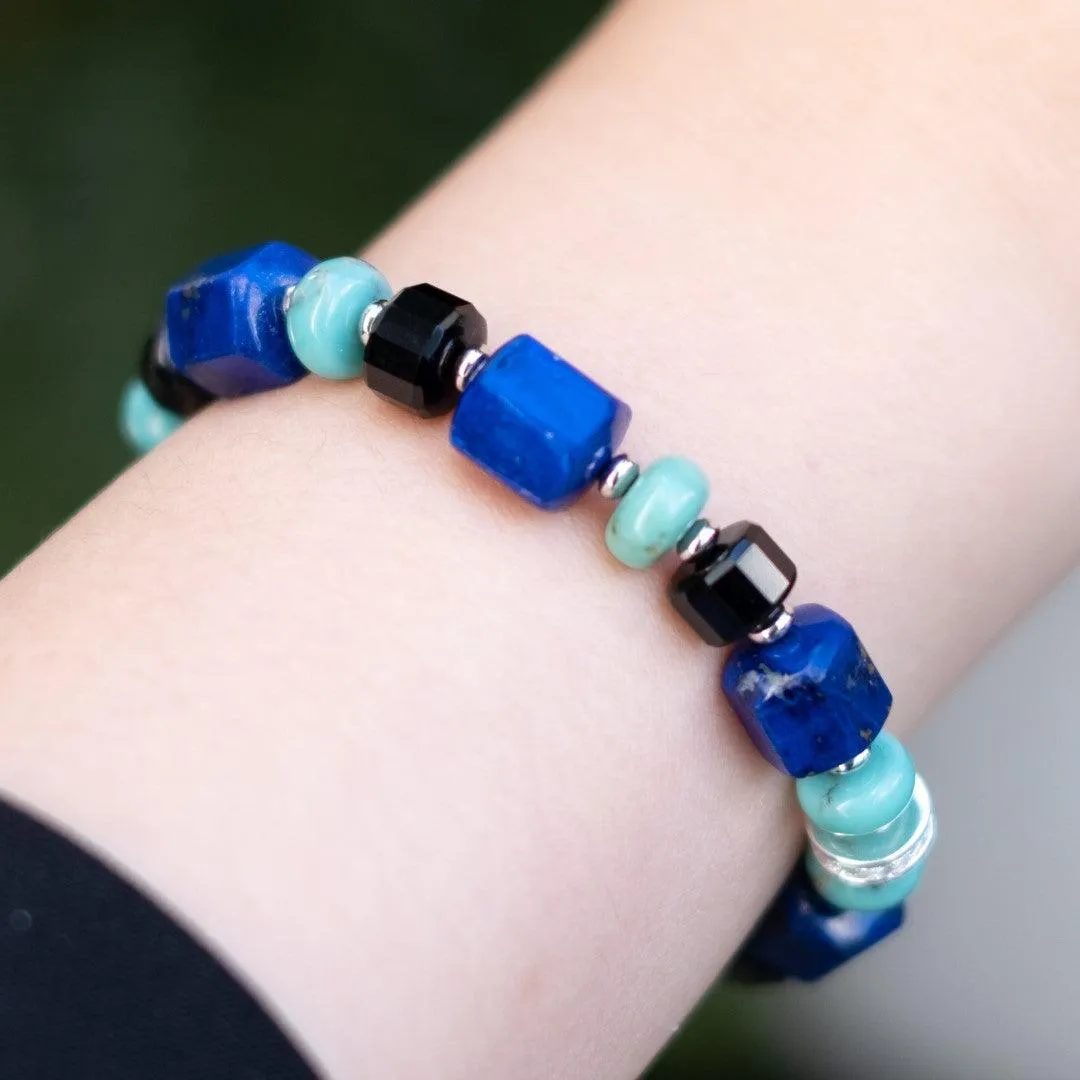 Ocean Fortune - Lapis Lazuli Turquoise Black Onyx Bracelet