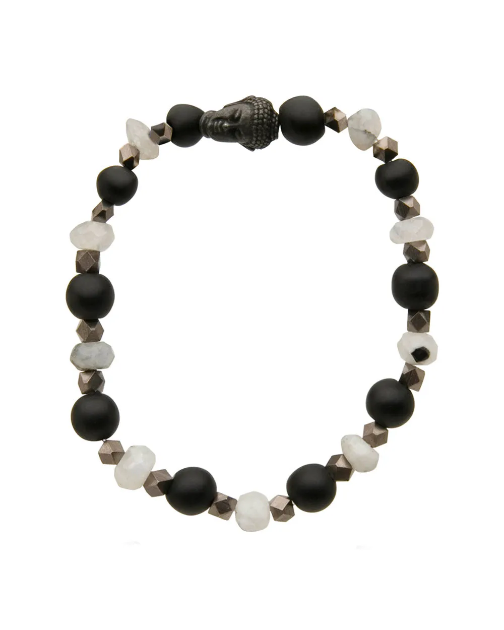 Onyx and Rutilated Quartz Beaded Bracelet