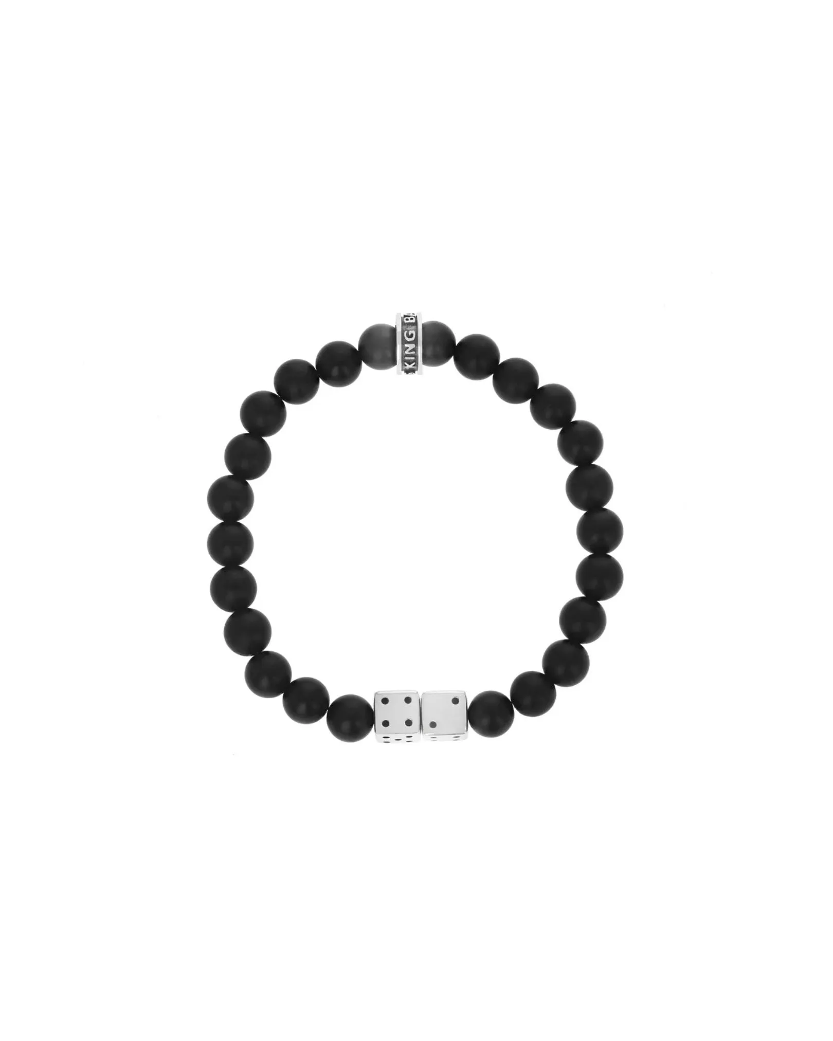 Onyx Bead Bracelet with 2 Silver Dice Beads and Logo Ring