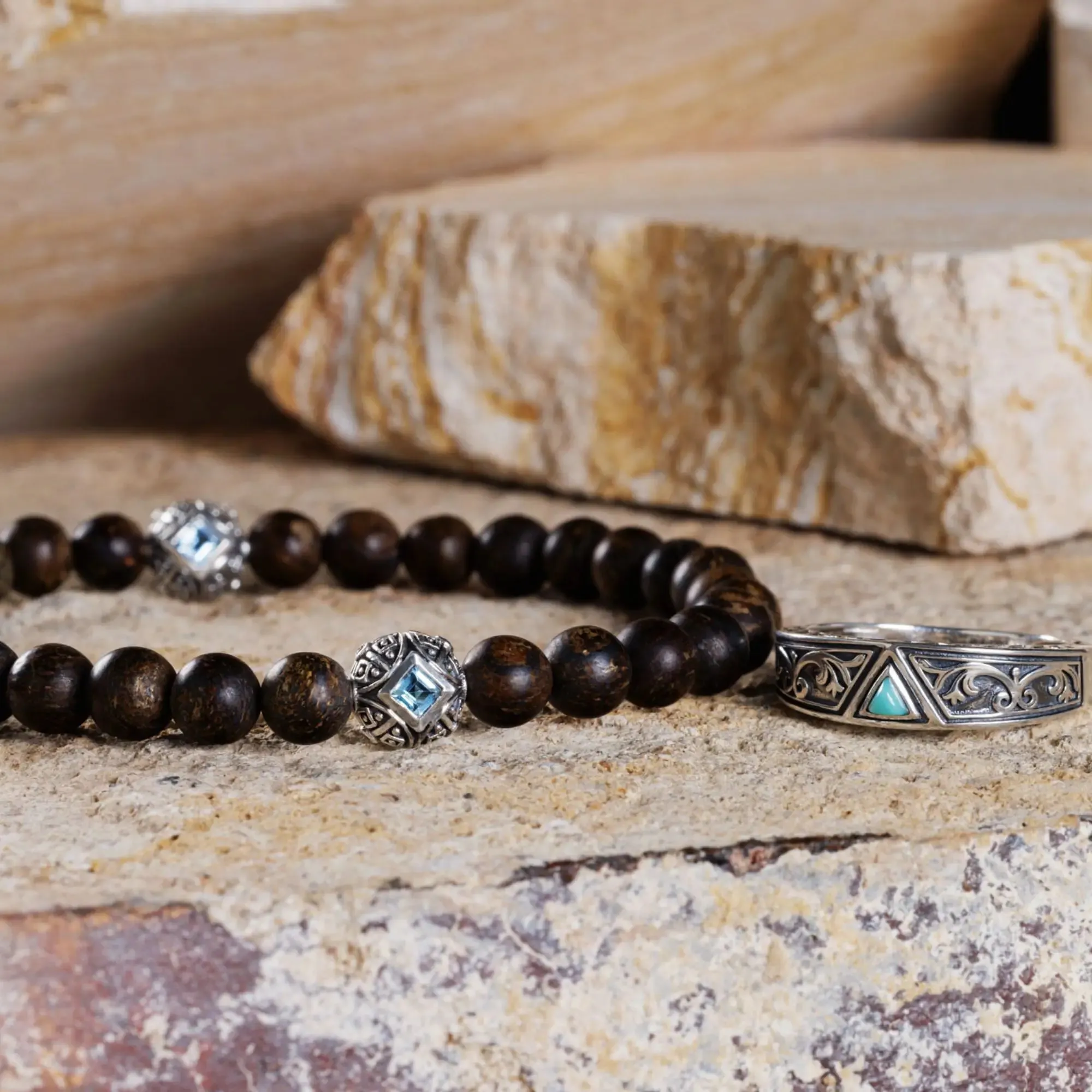 Paladin Swiss Blue Topaz - Matte Bronzite Bracelet I (6mm)