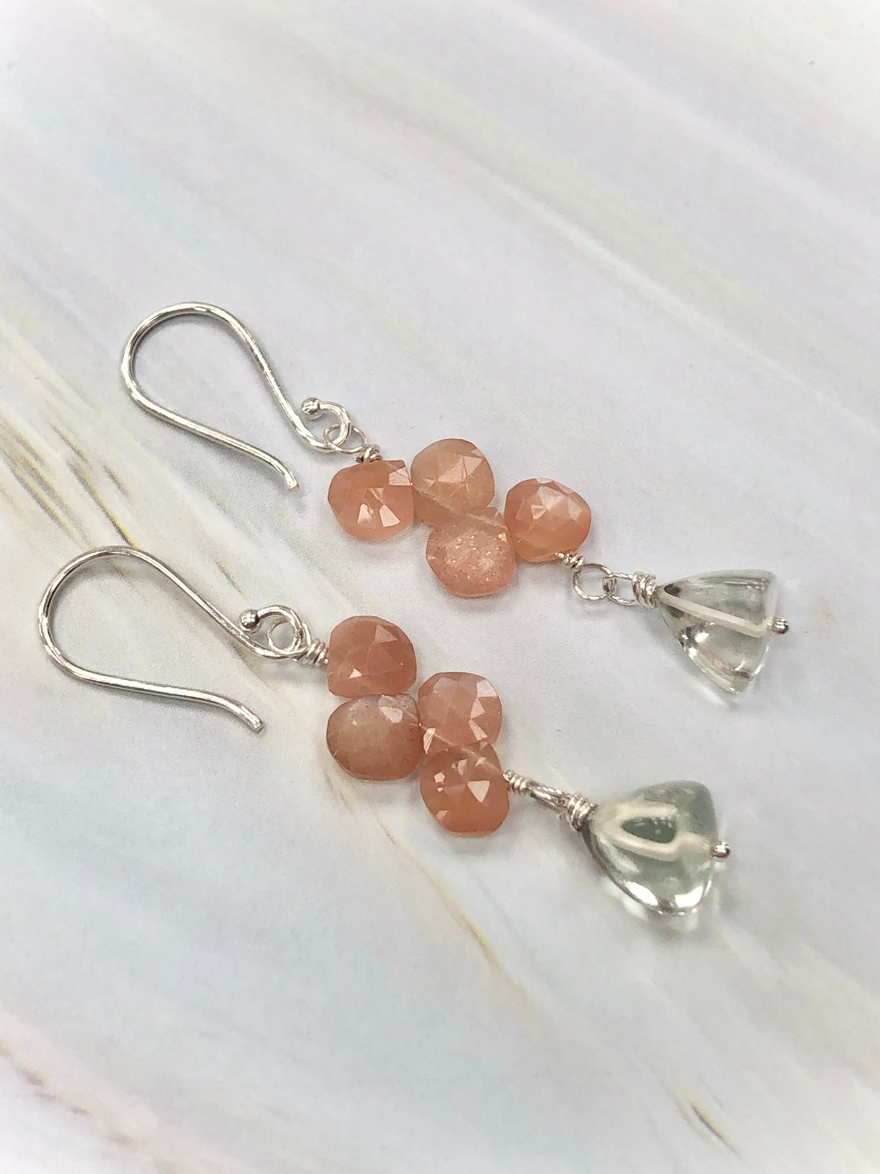 Peach Moonstone and Prasiolite / Green Amethyst Earrings