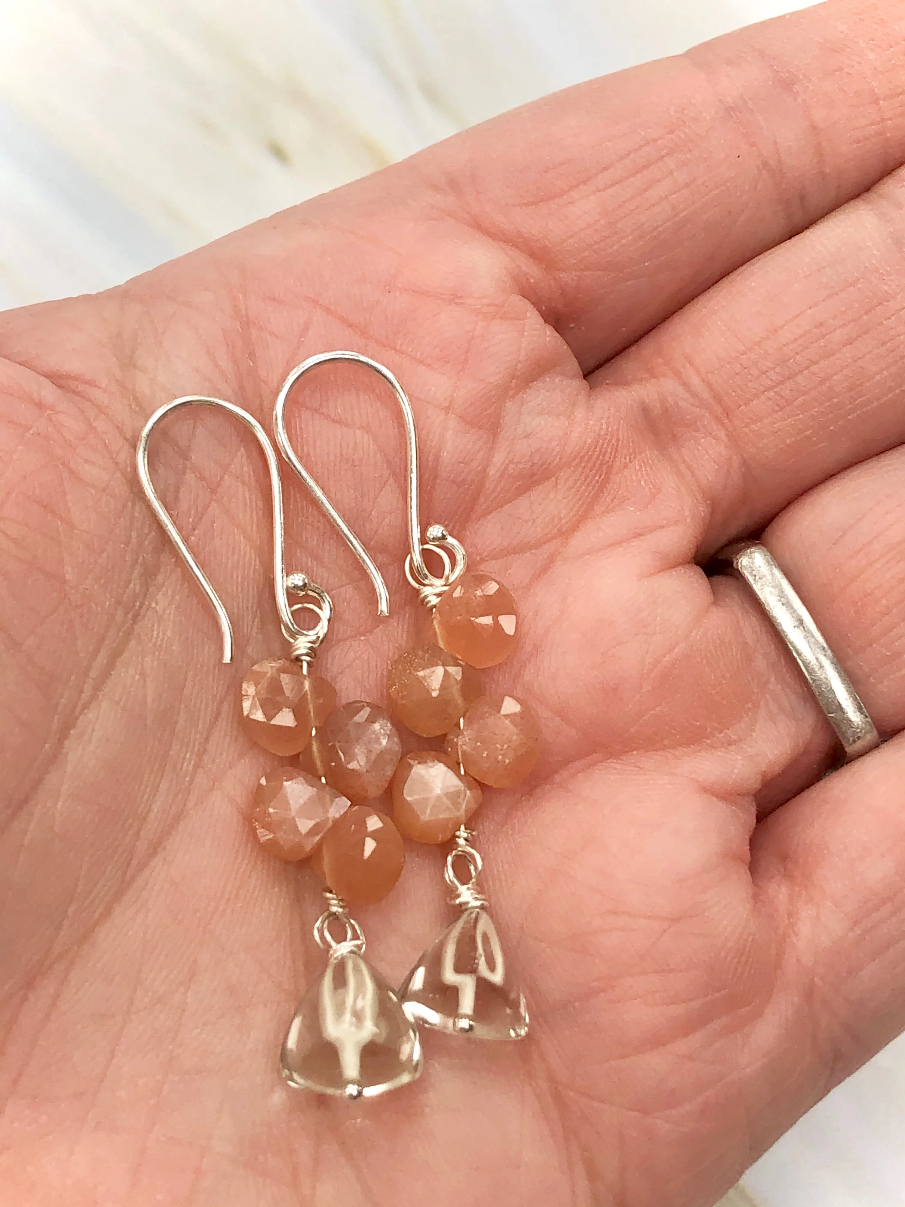 Peach Moonstone and Prasiolite / Green Amethyst Earrings