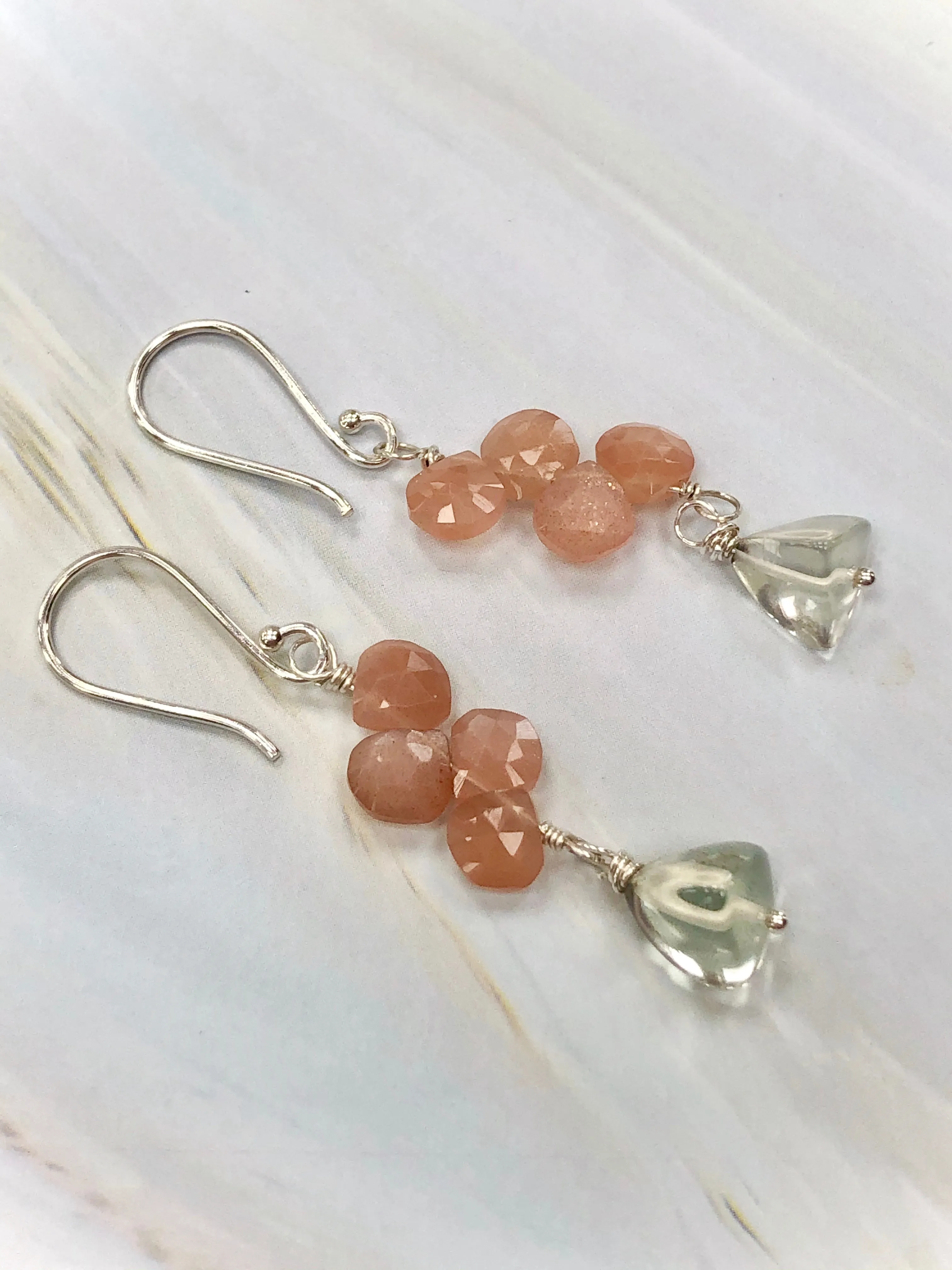 Peach Moonstone and Prasiolite / Green Amethyst Earrings