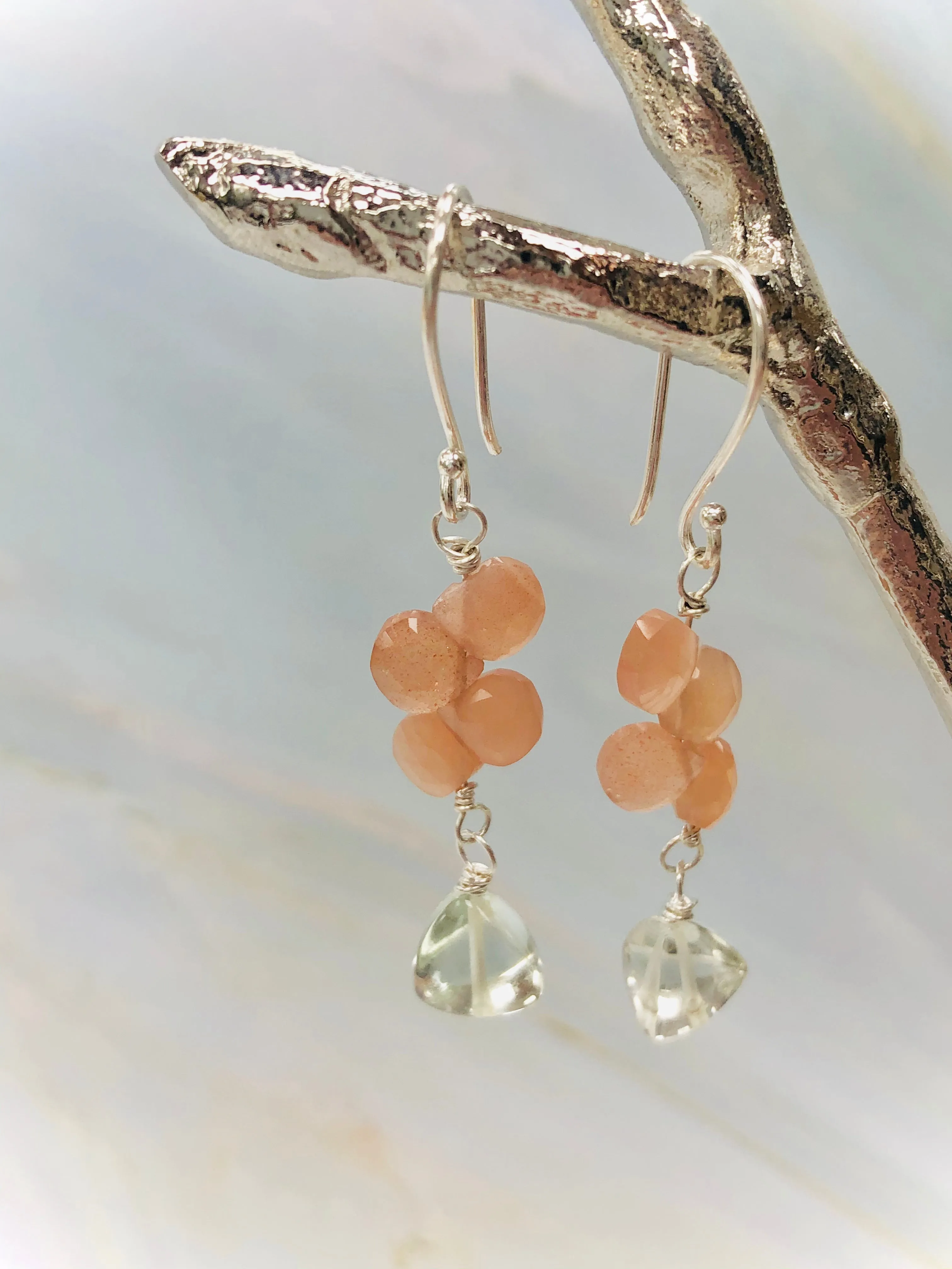 Peach Moonstone and Prasiolite / Green Amethyst Earrings