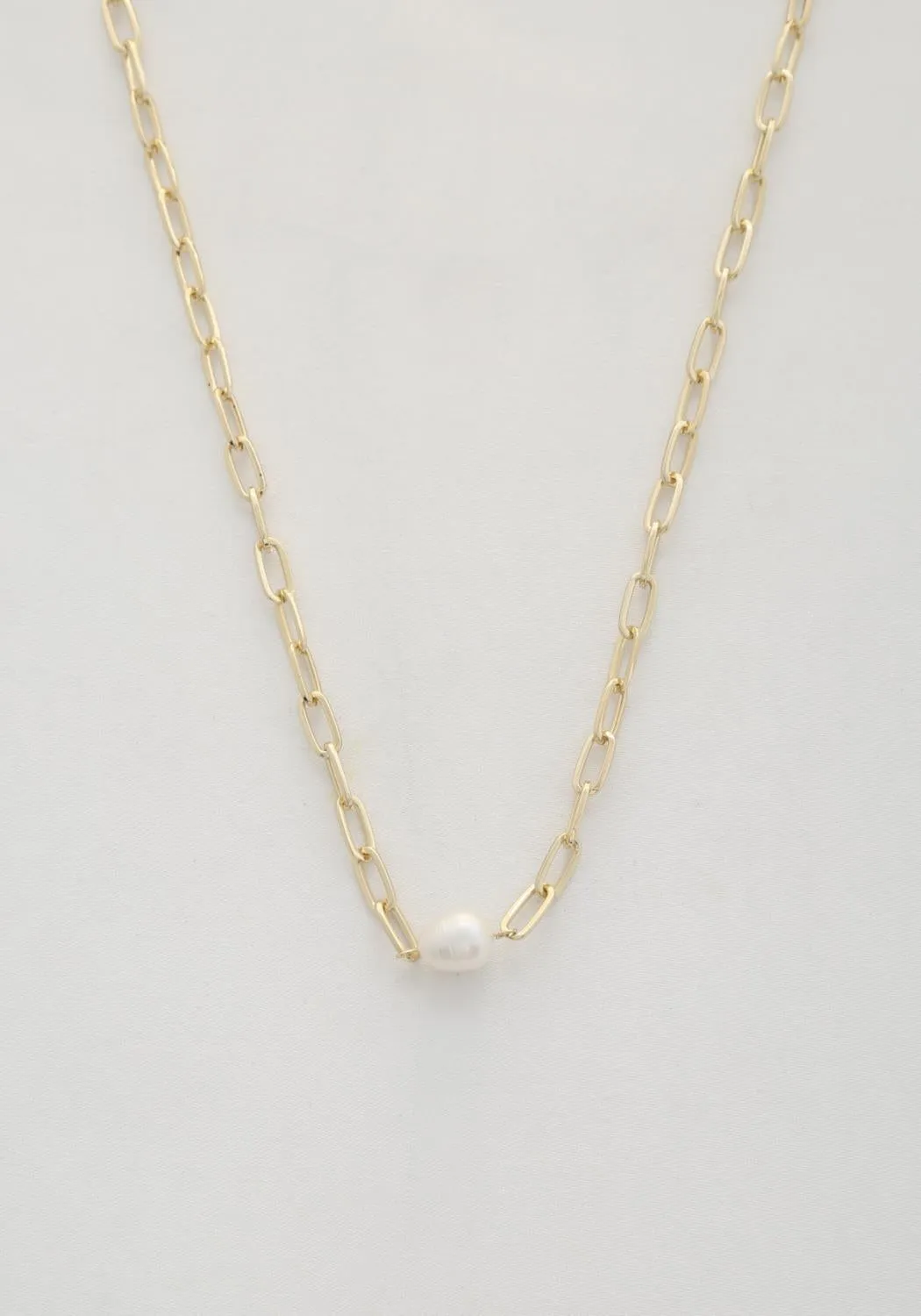 Pearl Bead Oval Link Necklace