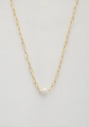 Pearl Bead Oval Link Necklace