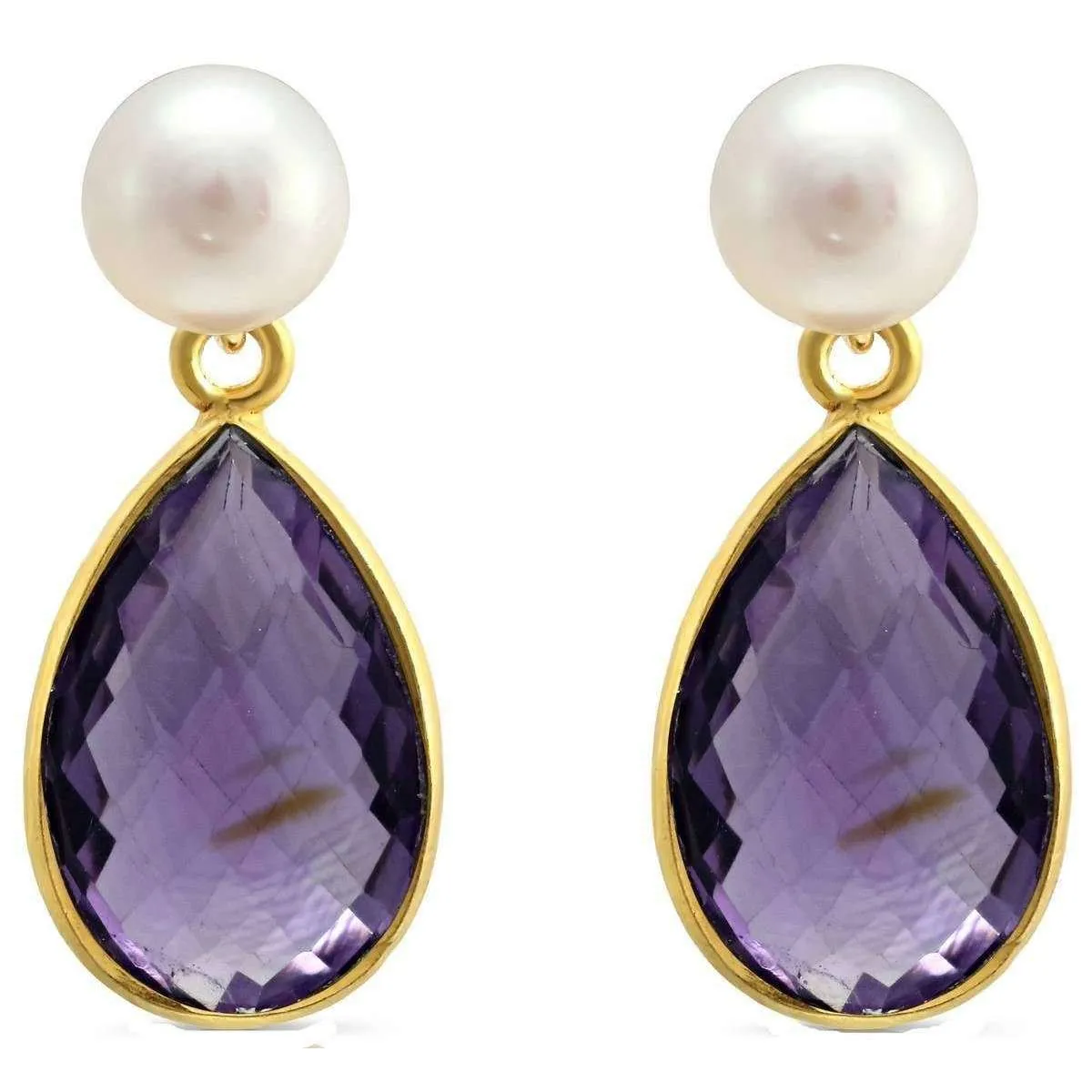 Pearls of the Orient Clara Freshwater Pearl Amethyst Drop Earrings - Purple