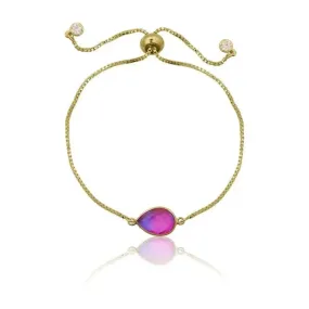 Pink Aura Drop Adjustable Gold Bracelet