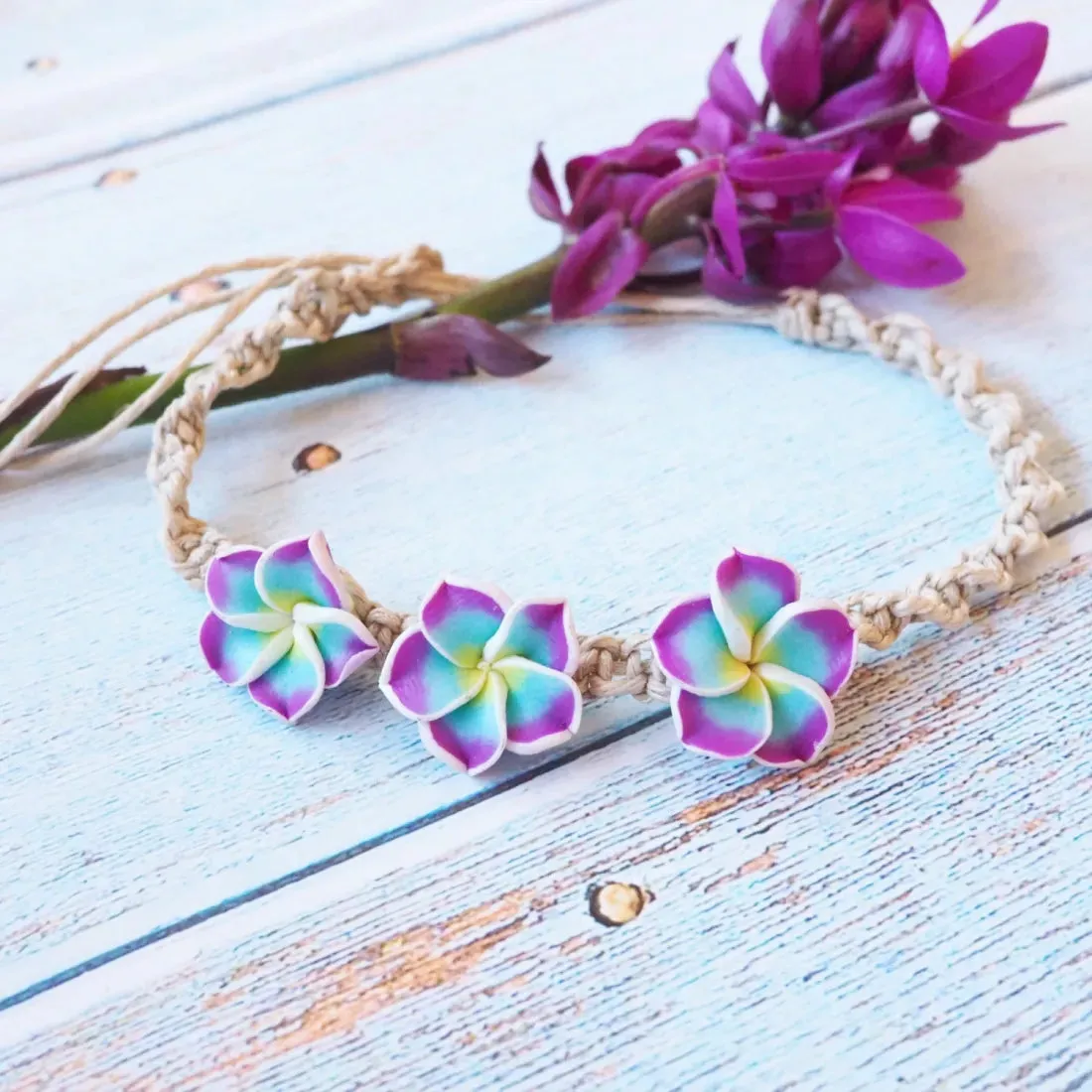 Plumeria Dream Purple Friendship Bracelet