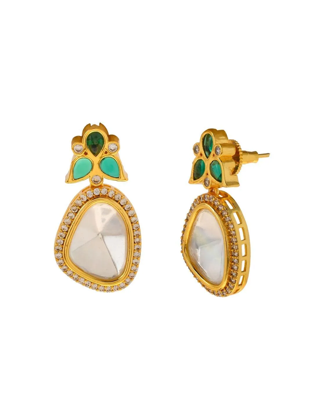 Polki Stone Earring Dark Green