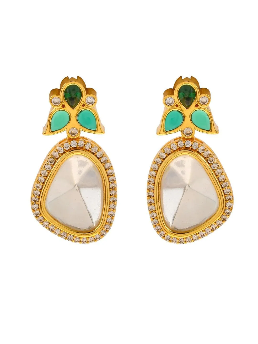 Polki Stone Earring Dark Green