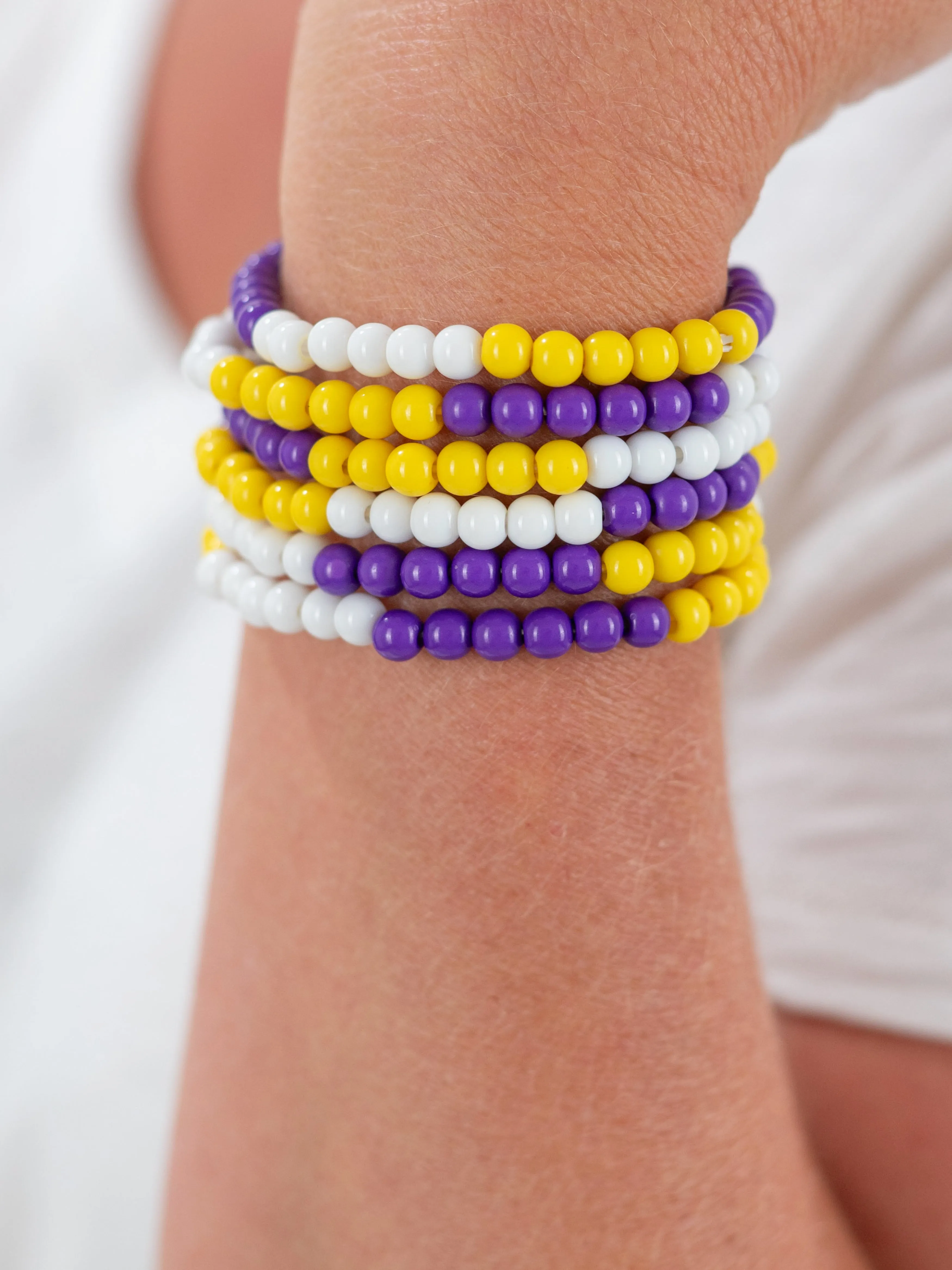 Purple and Yellow Beaded Gameday Bracelets by Coastal Couture