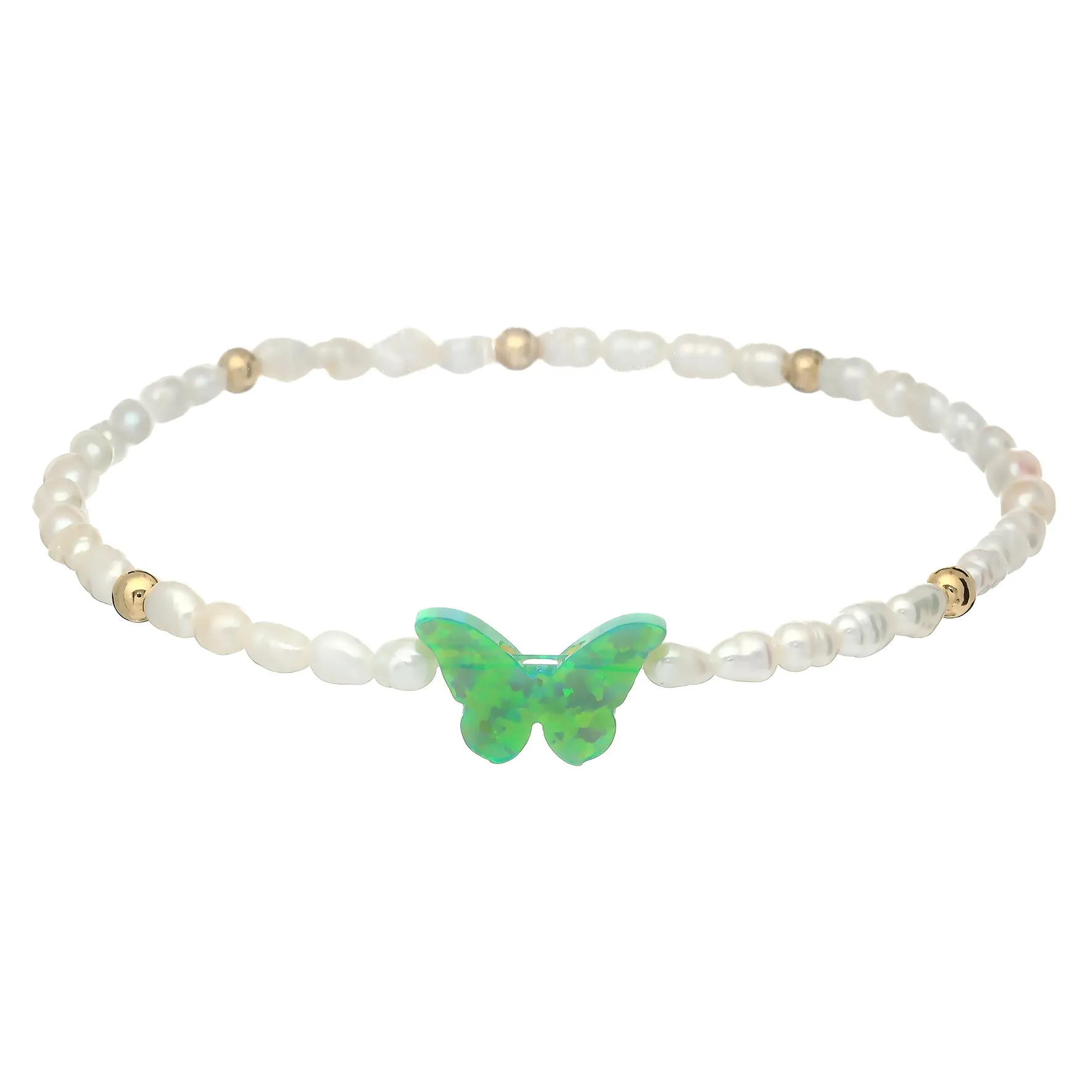 "BUTTERFLY RICE PEARL" Opal Charm Bracelet