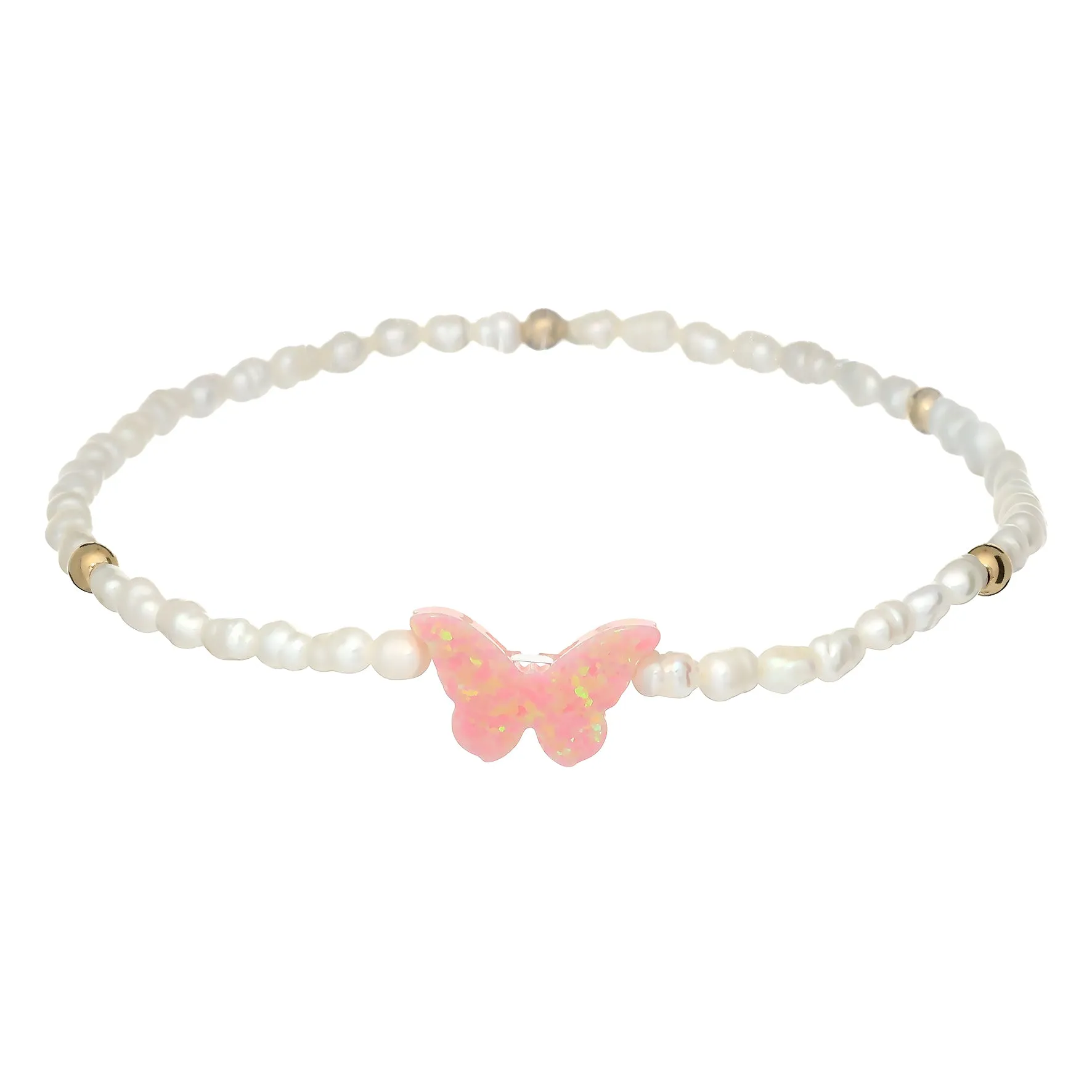 "BUTTERFLY RICE PEARL" Opal Charm Bracelet