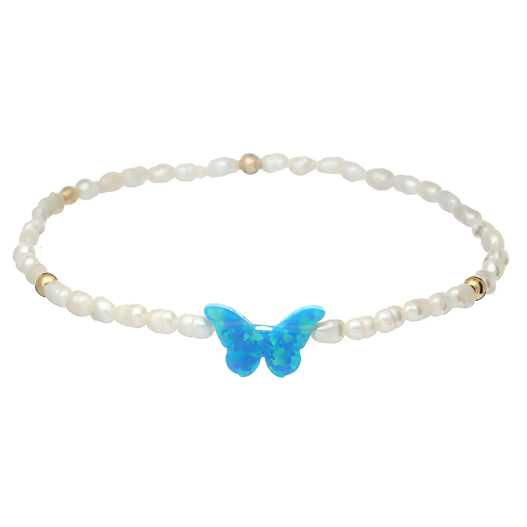 "BUTTERFLY RICE PEARL" Opal Charm Bracelet