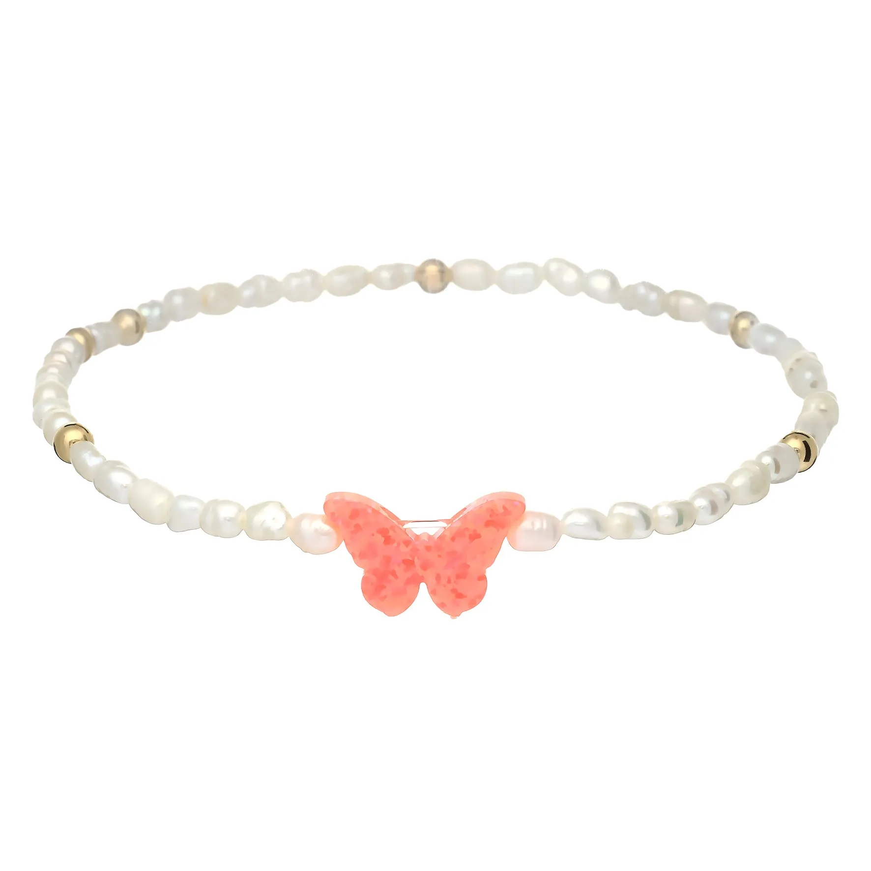 "BUTTERFLY RICE PEARL" Opal Charm Bracelet