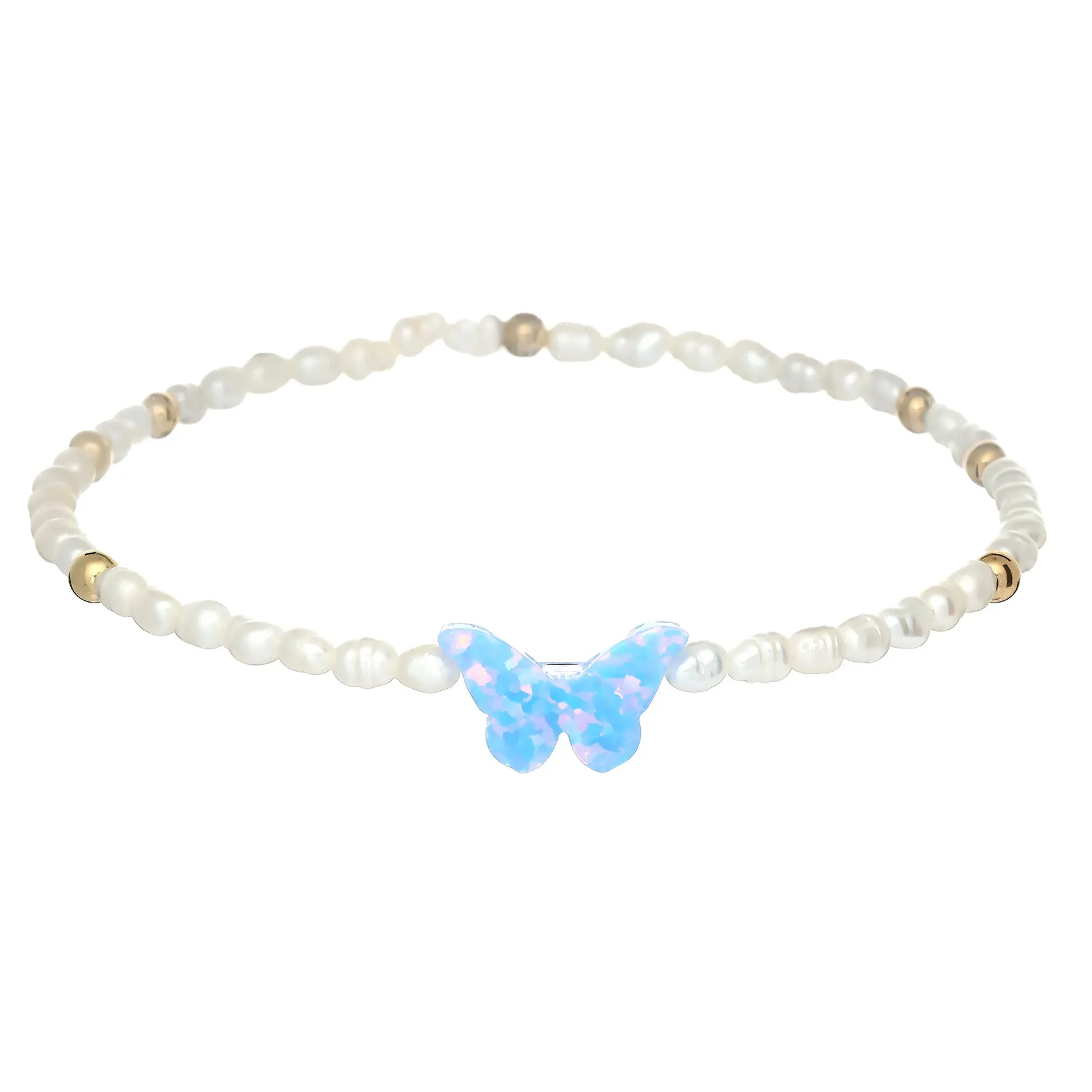 "BUTTERFLY RICE PEARL" Opal Charm Bracelet