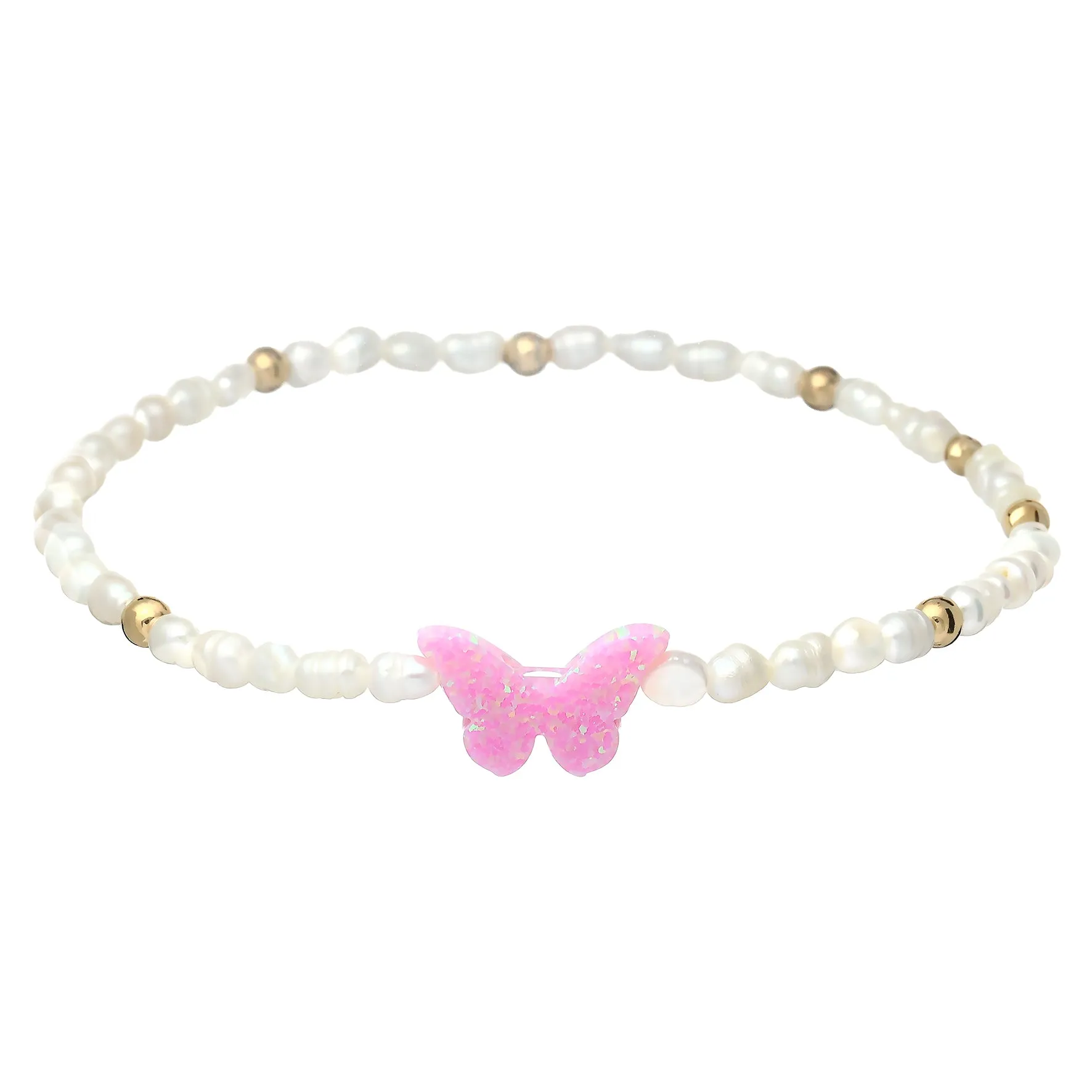 "BUTTERFLY RICE PEARL" Opal Charm Bracelet