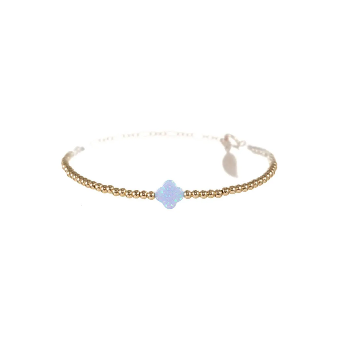 "LUCKY CLOVER" Small Opal on Gold Filled beaded Bracelet