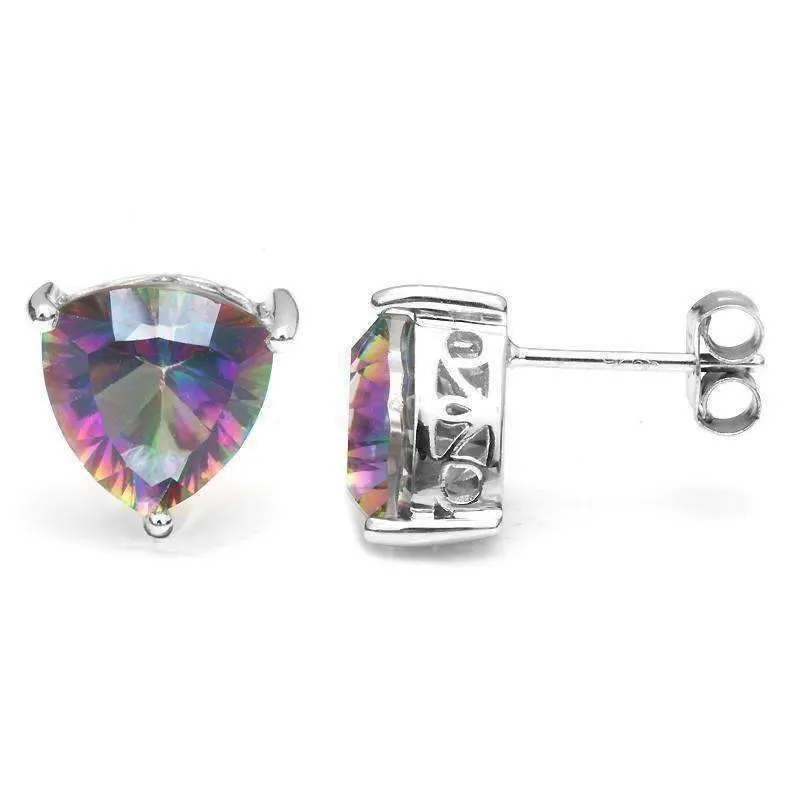 Rainbow Fire Genuine Mystic Topaz Trillion Cut 4.5CT IOBI Precious Gems Stud Earrings