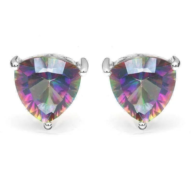 Rainbow Fire Genuine Mystic Topaz Trillion Cut 4.5CT IOBI Precious Gems Stud Earrings