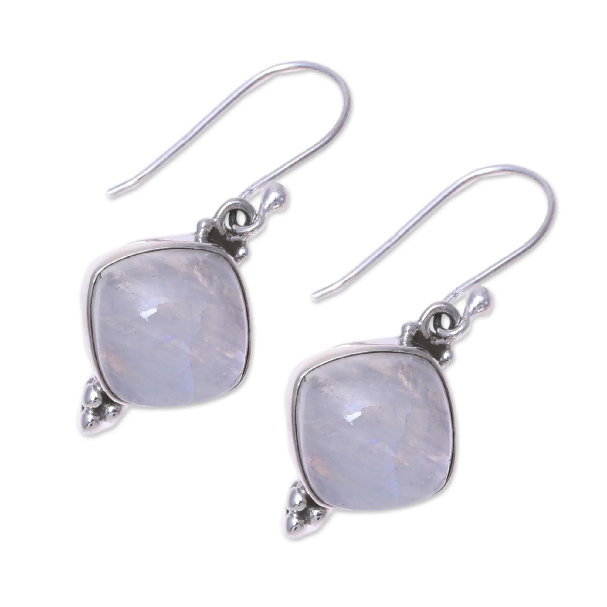 Rainbow Moonstone Dangle Earrings from India - Gleaming Grandeur | NOVICA