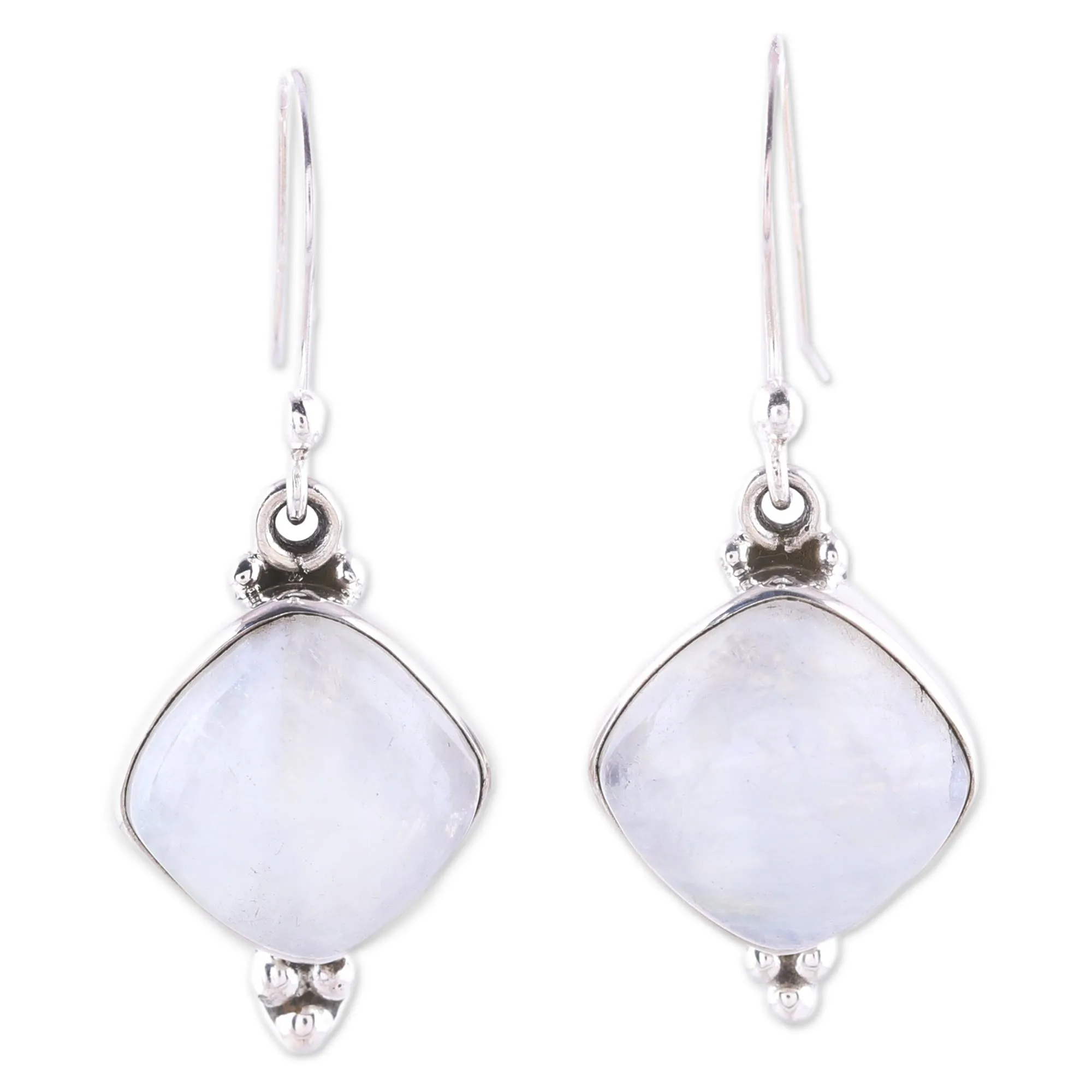 Rainbow Moonstone Dangle Earrings from India - Gleaming Grandeur | NOVICA