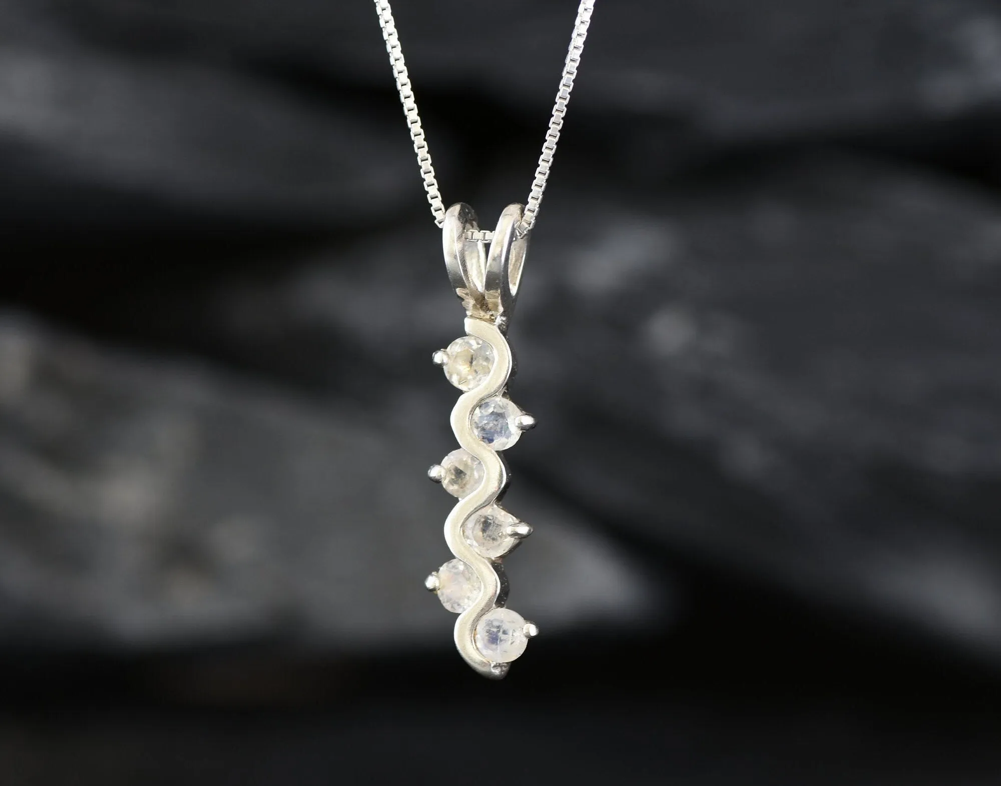 Rainbow Moonstone Pendant - White Vertical Necklace - June Birthstone Necklace