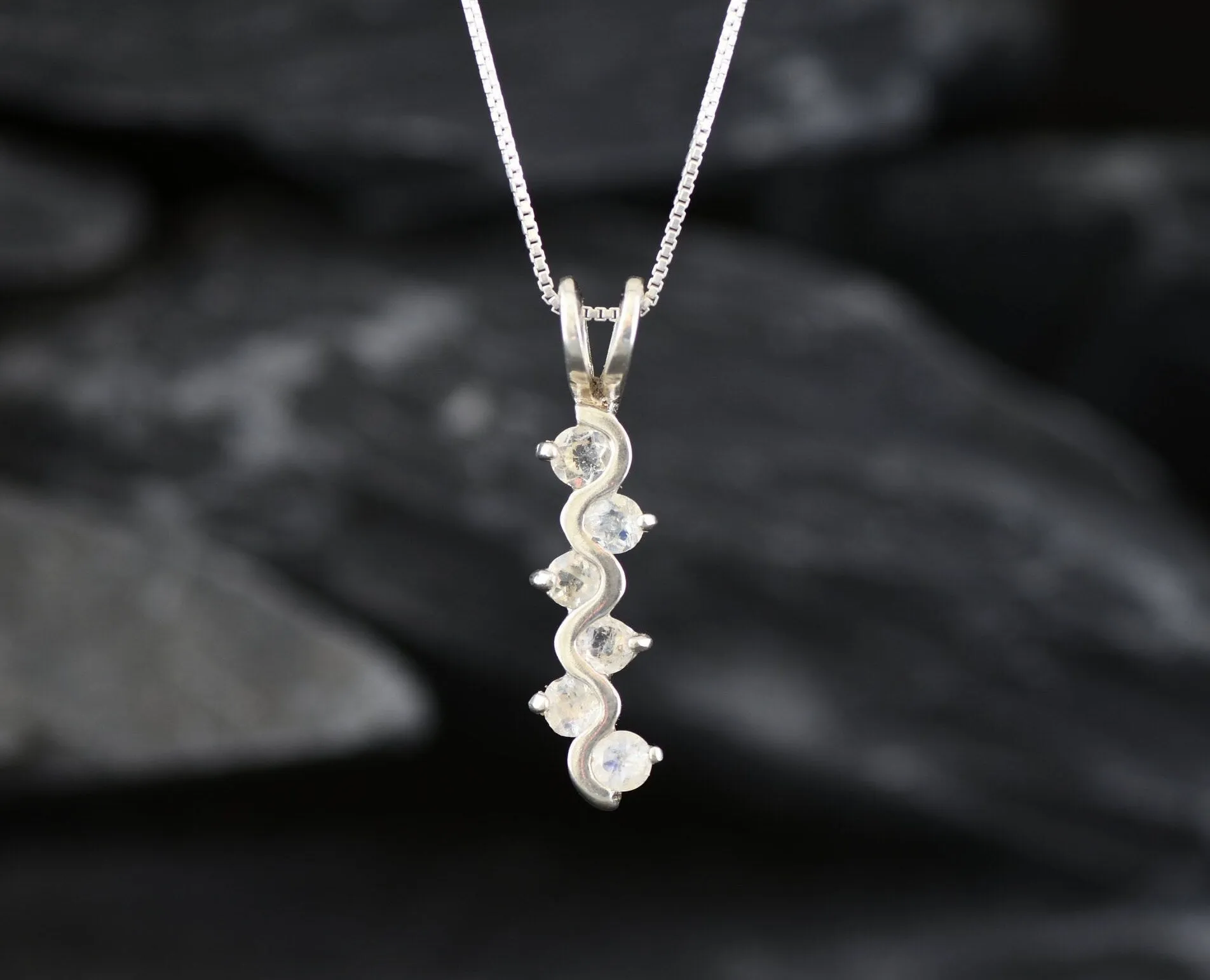 Rainbow Moonstone Pendant - White Vertical Necklace - June Birthstone Necklace