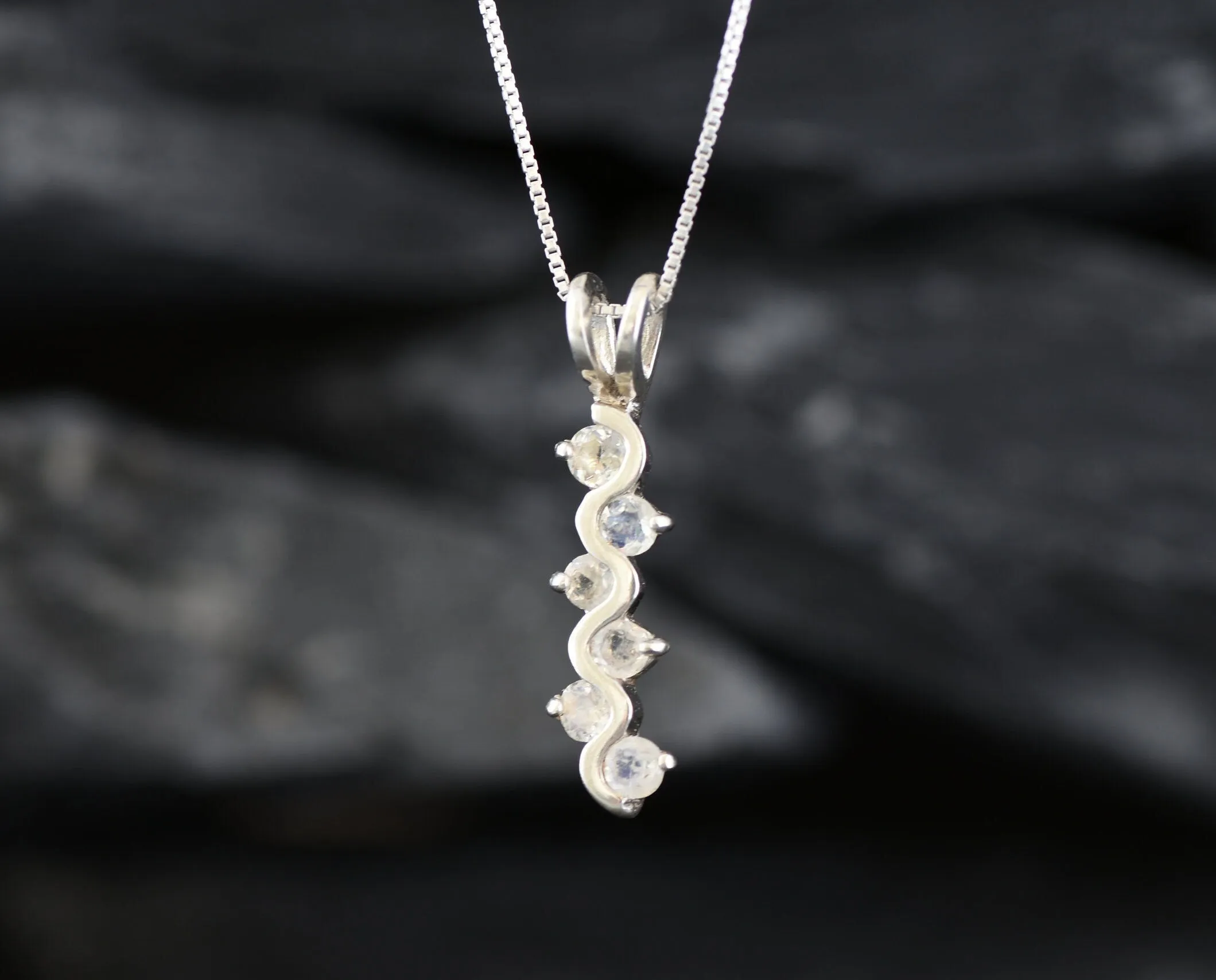 Rainbow Moonstone Pendant - White Vertical Necklace - June Birthstone Necklace