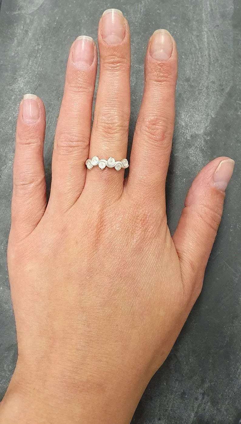 Rainbow Moonstone Ring - Half Eternity Band - White Vintage Ring