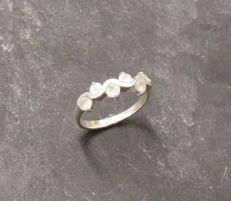 Rainbow Moonstone Ring - Half Eternity Band - White Vintage Ring