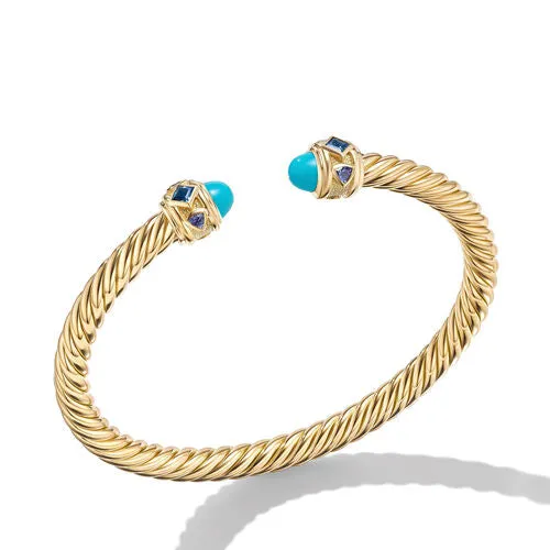 Renaissance Bracelet in 18K Yellow Gold with Turquoise, Hampton Blue Topaz and Iolite, Size Medium