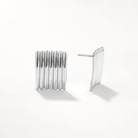 Ribbed Square Stud Earrings in Silver