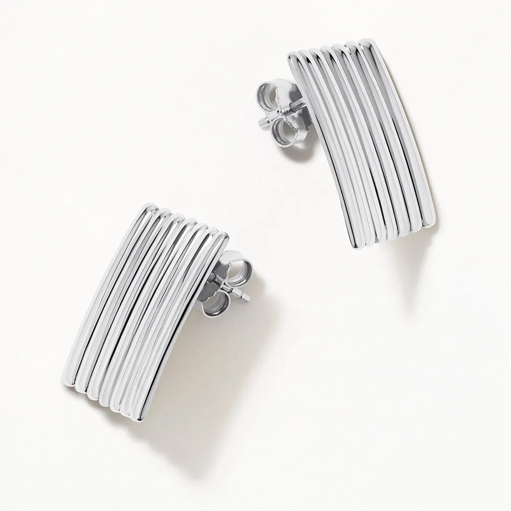 Ribbed Square Stud Earrings in Silver