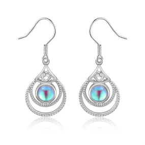 Round Moon Stone Bohemian Style Pendant Sterling Silver Earrings