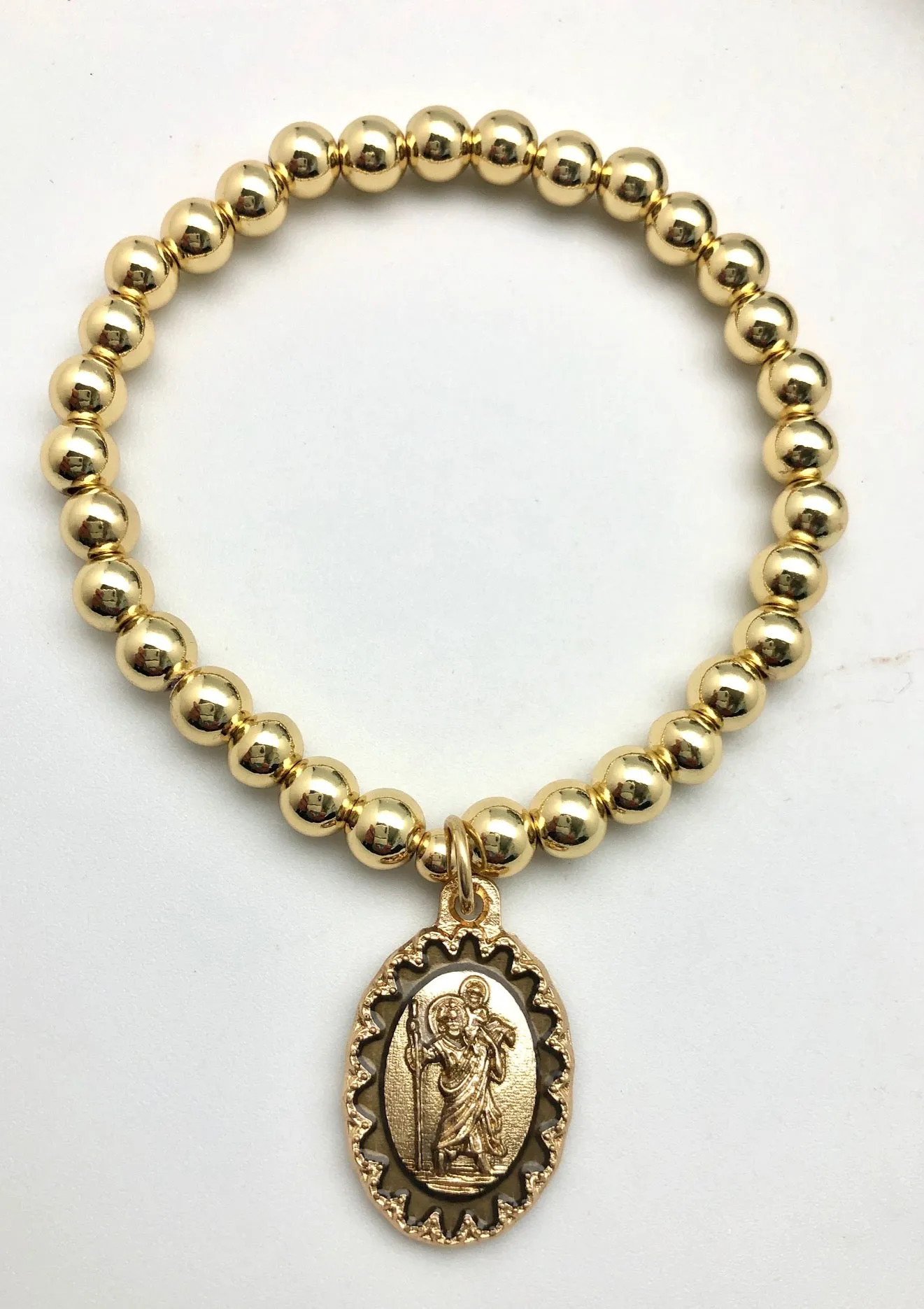 Saint Christopher Guardian & Protection Gold Bead Elastic Bracelet