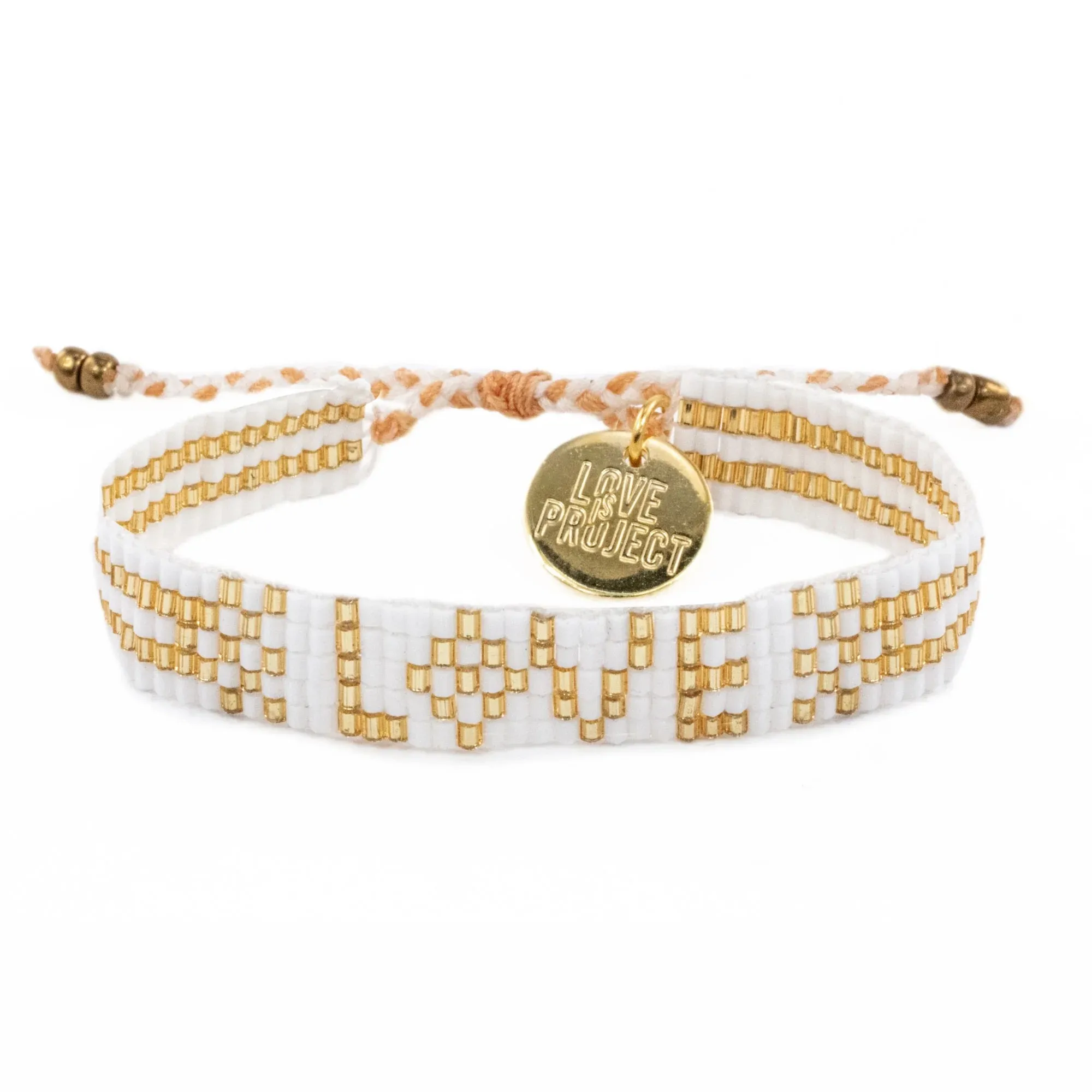 Seed Bead LOVE Bracelet - White & Gold