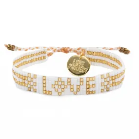 Seed Bead LOVE Bracelet - White & Gold