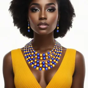 SGRHO Alternating Blue Gold Pearl 5 Strand Set