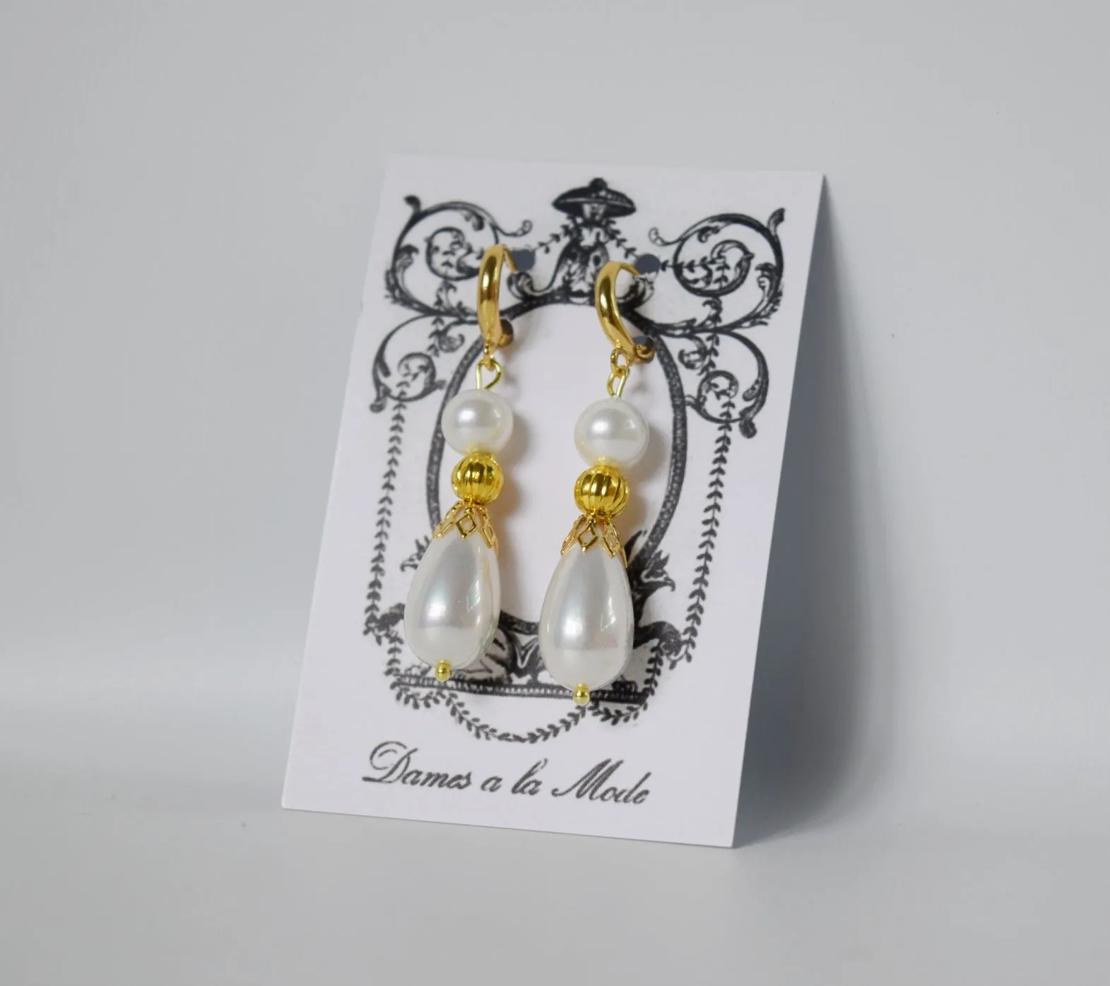 Shell Pearl Dangle Teardrops - 2 stone