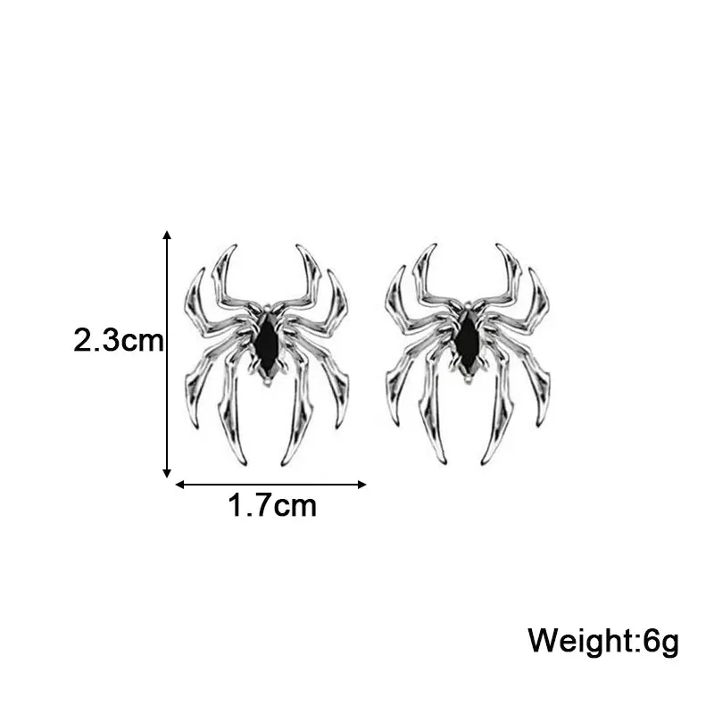 Silver Color Spider Stud Earrings for Women Unique Design Punk Personality Female Small Earrings Black Enamel Fashion Jewelry