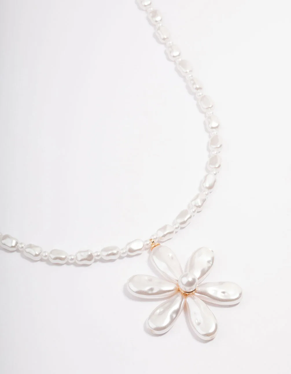 Silver Pearl Chain & Flower Pendant Necklace