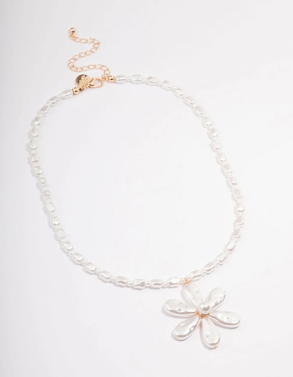 Silver Pearl Chain & Flower Pendant Necklace