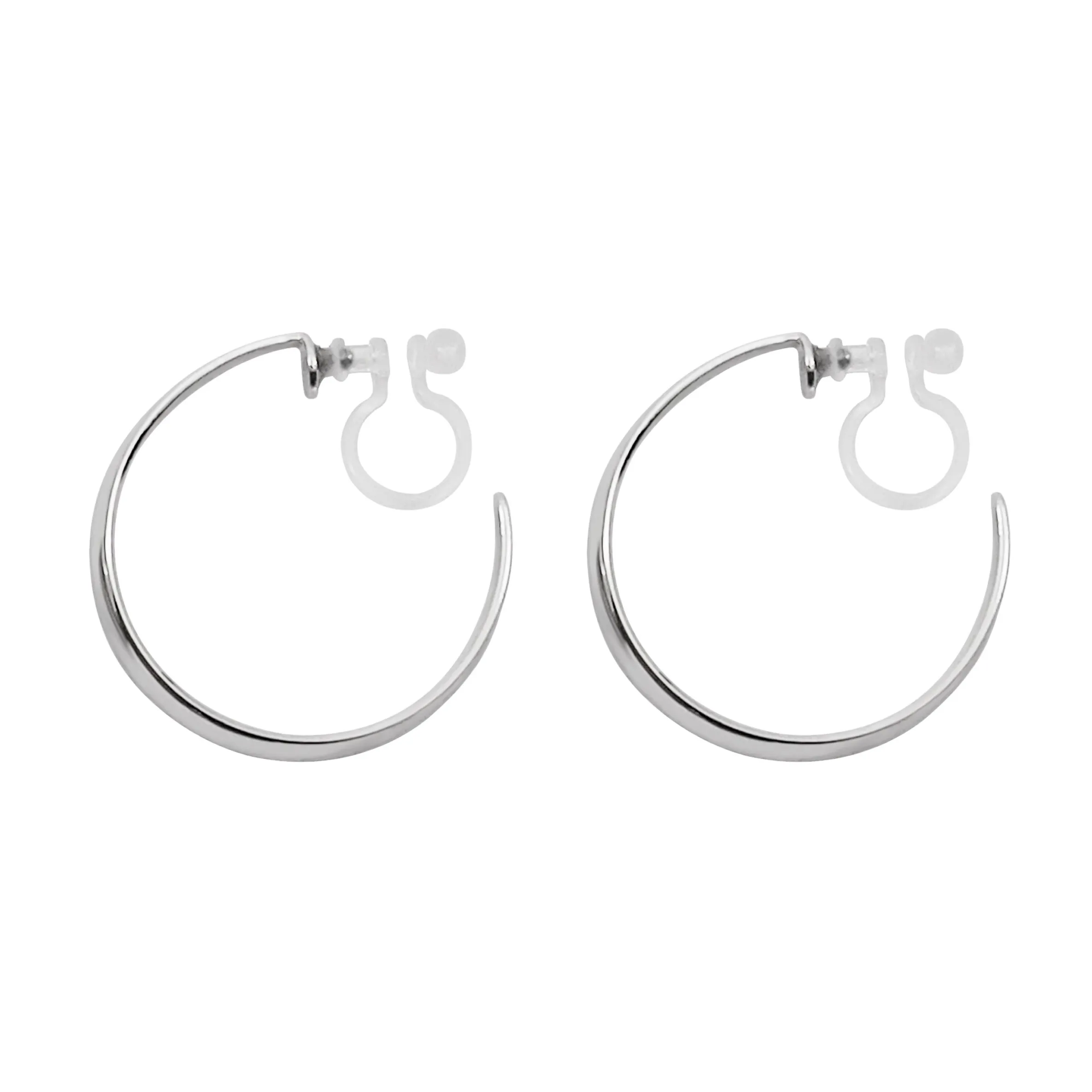 Silver Rounded Invisible Clip On Hoop Earrings