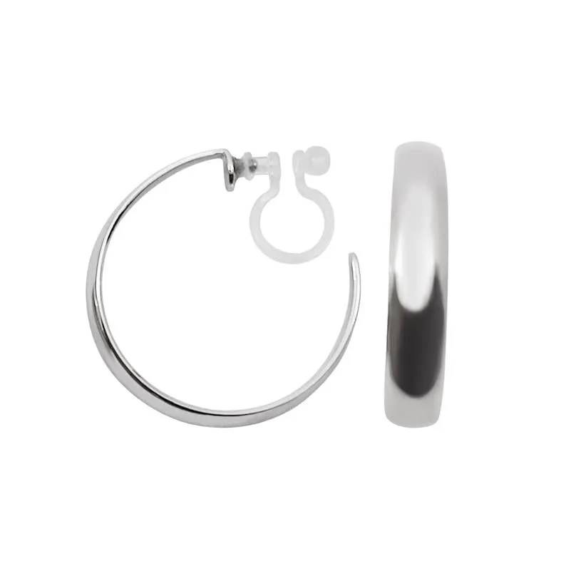 Silver Rounded Invisible Clip On Hoop Earrings