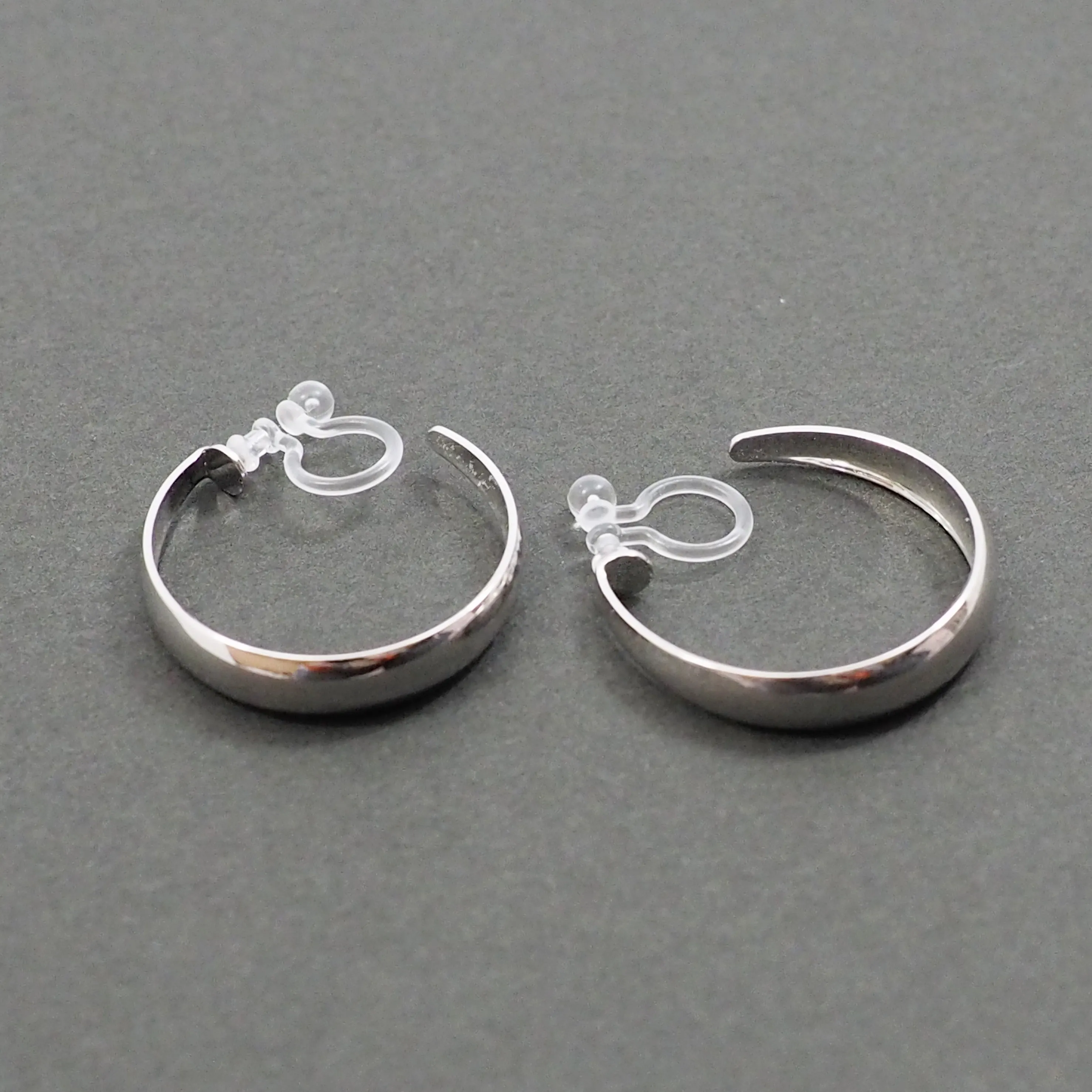 Silver Rounded Invisible Clip On Hoop Earrings