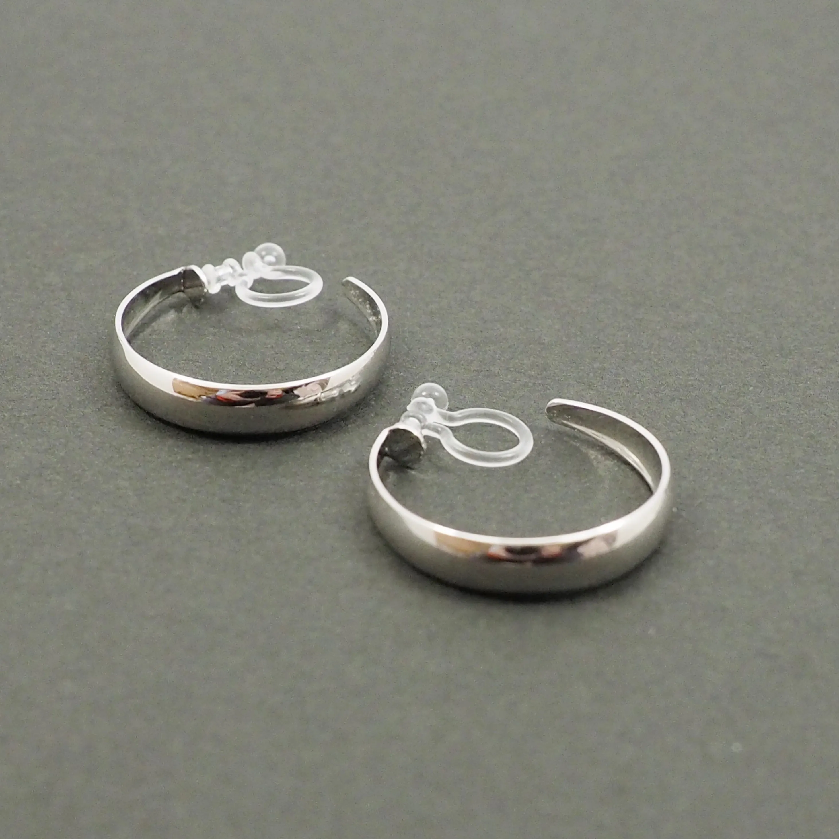 Silver Rounded Invisible Clip On Hoop Earrings