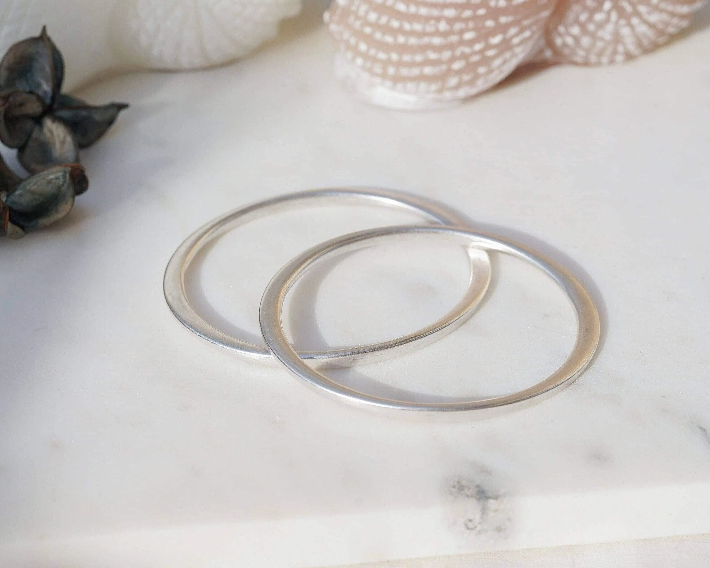 Silver Thick Flat Oval Bangle Bracelet